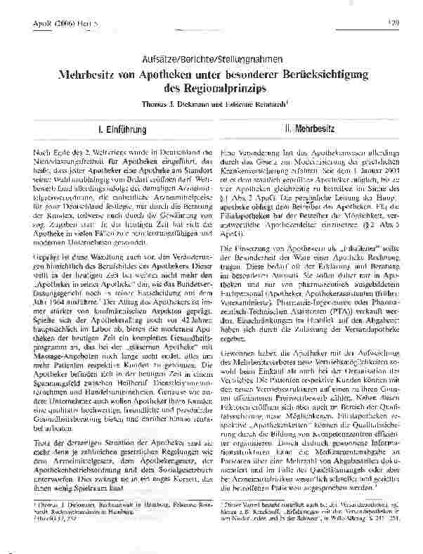 Vorschauseite 1: Mehrbesitz von Apotheken unter besonderer Berücksichtigung des Regionalprinzips