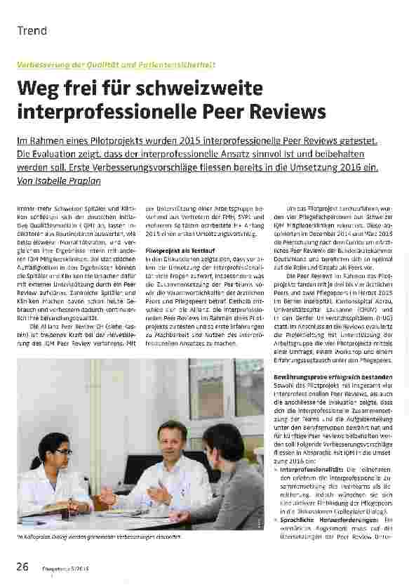 Vorschauseite 1: Weg frei für schweizweite interprofessionelle Peer Reviews