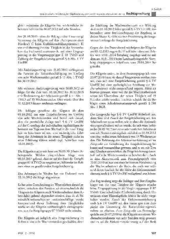 Vorschauseite 2: Keine dauerhafte Reduzierung der Entgeltsicherung durch zeitlich begrenzte Arbeitszeitreduzierung TV UmBW § 1, § 3, § 6; TVÖD § 11; AGG § 1, § 3, § 7; GG Art. 6