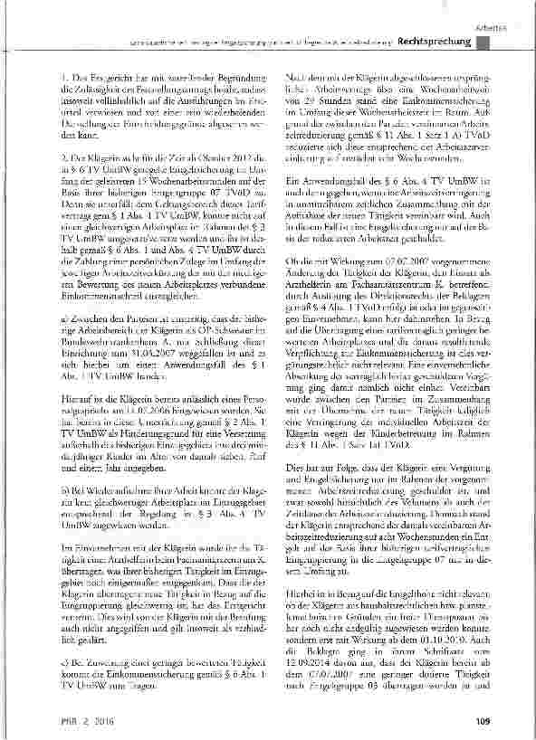Vorschauseite 4: Keine dauerhafte Reduzierung der Entgeltsicherung durch zeitlich begrenzte Arbeitszeitreduzierung TV UmBW § 1, § 3, § 6; TVÖD § 11; AGG § 1, § 3, § 7; GG Art. 6