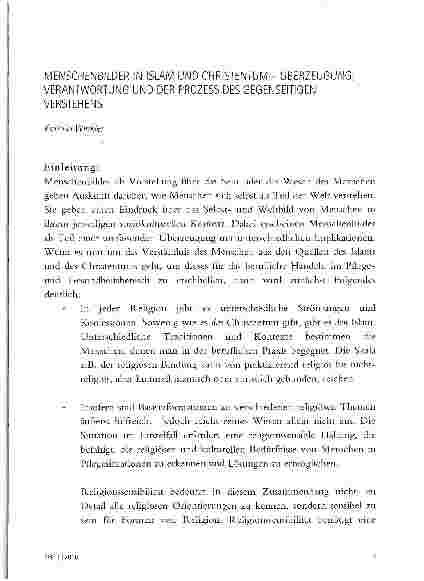 Vorschauseite 1: MENSCHENBILDER IN ISLAM UND CHRISTENTUM - ÜBERZEUGUNG, VERANTWORTUNG UND DER PROZESS DES GEGENSEITIGEN VERSTEHENS