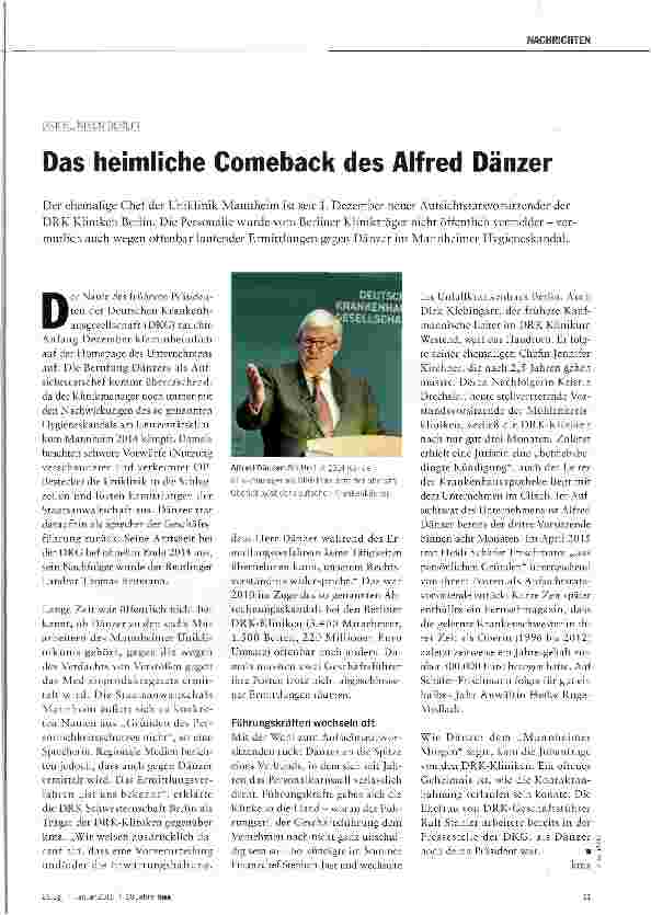 Vorschauseite 1: Das heimliche Comeback des Alfred Dänzer