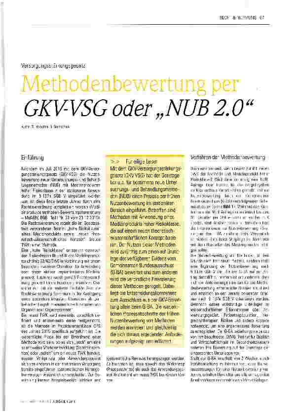Vorschauseite 1: Methodenbewertung per GKV-VSG oder NUB 2. 0