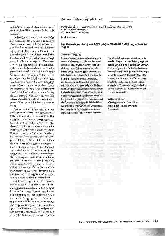 Vorschauseite 3: Die Risikobewertung von Kanzerogenen und die Wirkungsschwelle, Teil