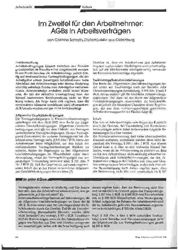 Vorschauseite 1: Im Zweifel für den Arbeitnehmer: AGBs in Arbeitsverträgen