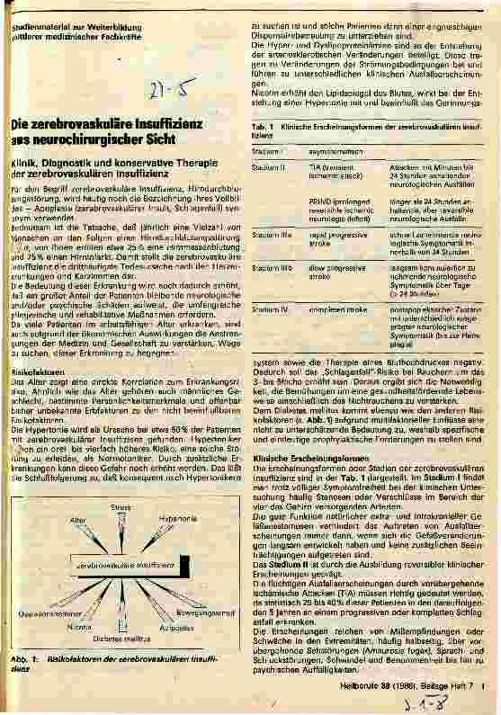 Vorschauseite 1: Die zerebrovaskuläre Insuffizienz aus neurochirurgischer Sicht Klinik, Diagnostik und konservative Therapie