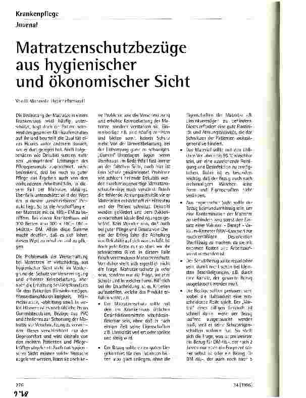 Vorschauseite 1: Matratzenschutzbezüge aus hygienischer und ökonomischer Sicht