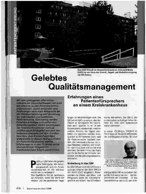 Vorschauseite 1: Gelebtes QualitätsmanagementErfahrungen eines Patientenfürsprechers an einem Kreiskrankenhaus