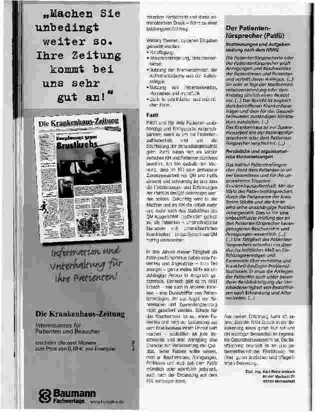 Vorschauseite 3: Gelebtes QualitätsmanagementErfahrungen eines Patientenfürsprechers an einem Kreiskrankenhaus