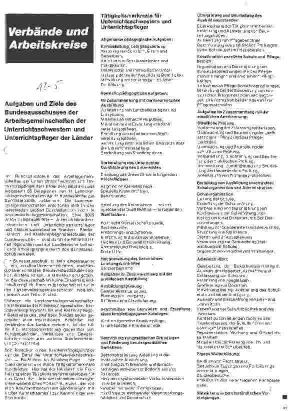 Vorschauseite 1: Aufgaben und Ziele des Bundesausschusses der arbeitsgemeinschaft der Unterrichtsschwestern und Unterrichtspfleger der Länder