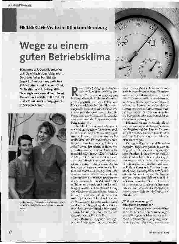 Vorschauseite 1: HEILBERUFE-Visite im Klinikum Bernburg - Wege zu einem guten Betriebsklima