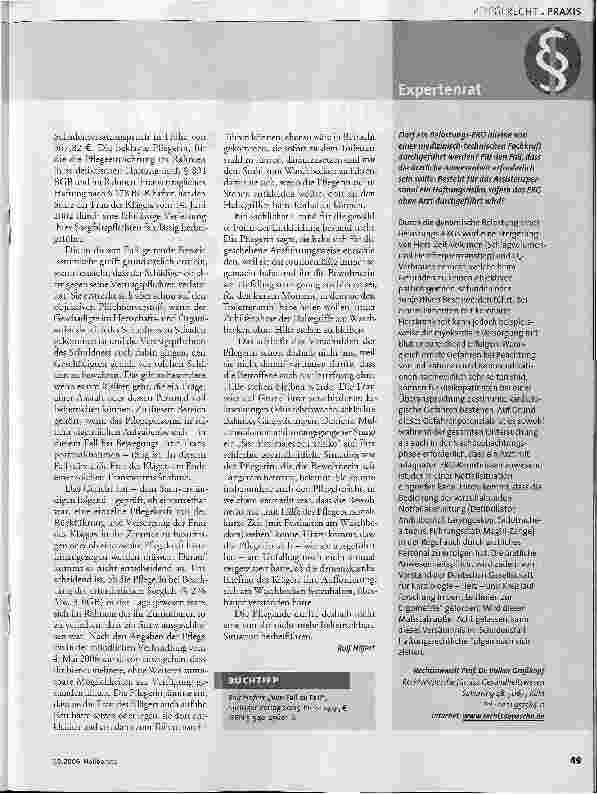 Vorschauseite 2: 8.OOO € Schadenersatz wegen Fahrlässigkeit einer Pflegerin Sturz am Waschbecken