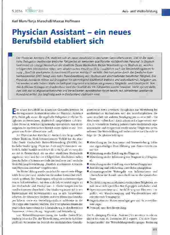 Vorschauseite 1: Physician Assistant - ein neues Berufsbild etabliert sich
