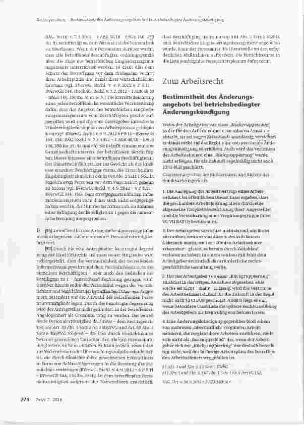 Vorschauseite 1: Bestimmtheit des Änderungsangebots bei betriebsbedingter Änderungskündigung