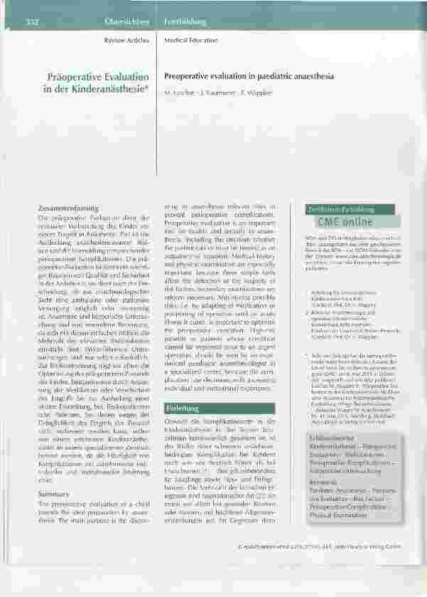 Vorschauseite 1: Präoperative Evaluation in der Kinderanästhesie
