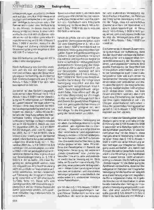 Vorschauseite 2: Rechtsprechung - Integrierte Versorgung: Barmer Hausarzt-Apotheker-Vertrag