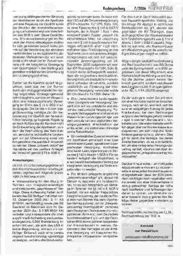 Vorschauseite 3: Rechtsprechung - Integrierte Versorgung: Barmer Hausarzt-Apotheker-Vertrag