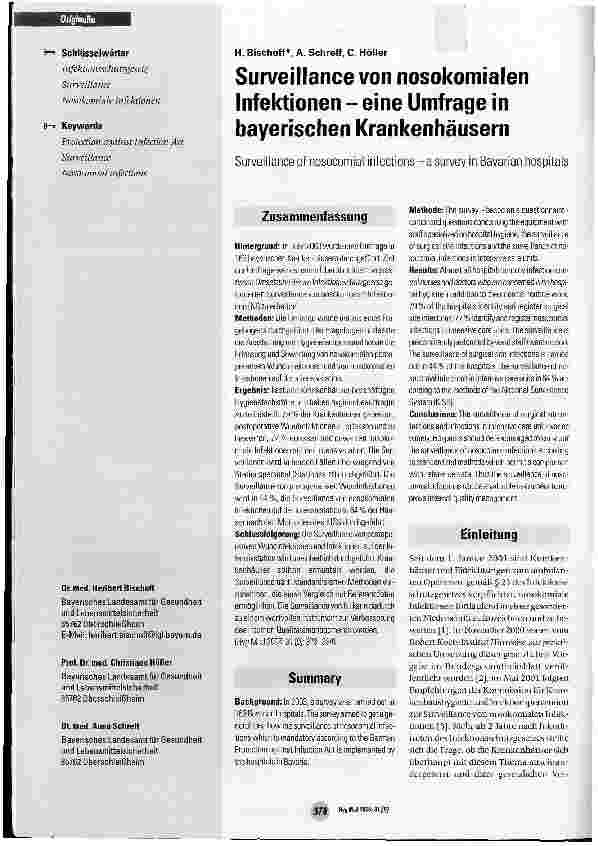 Vorschauseite 1: Surveillance von nosokomialen Infektionen - eine Umfrage in bayerischen Krankenhäusern