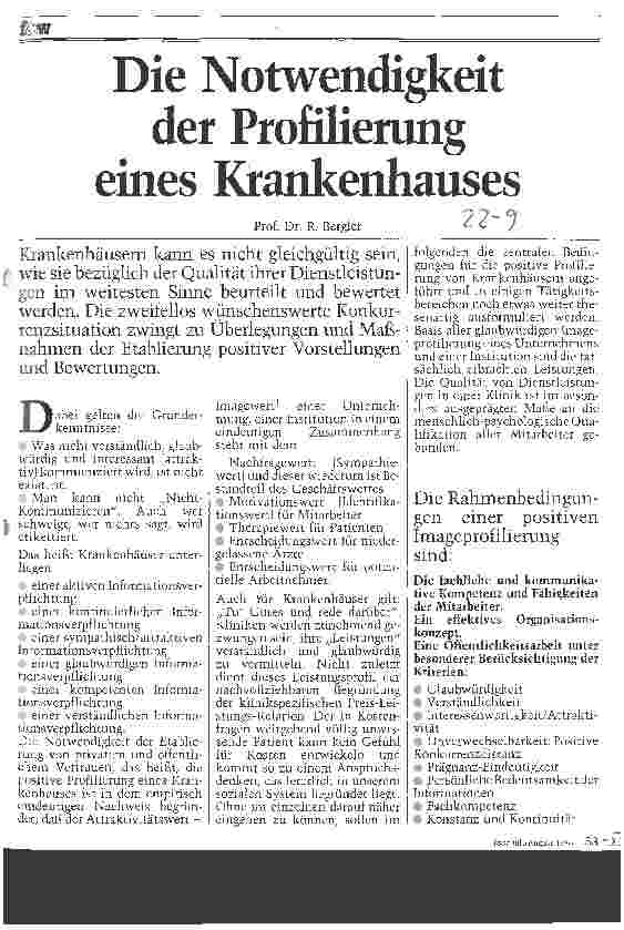 Vorschauseite 1: Die Notwendigkeit der Profilierung eines Krankenhauses