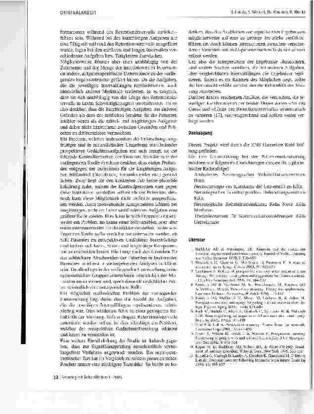Vorschauseite 4: Kurz-, mittelund langfristiges prospektives Gedächtnis bei Patienten mit Schädel-Hirn-Trauma