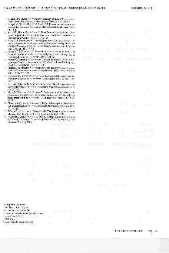 Vorschauseite 6: Kurz-, mittelund langfristiges prospektives Gedächtnis bei Patienten mit Schädel-Hirn-Trauma