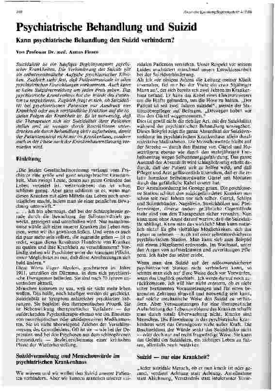 Vorschauseite 1: Psychiatrische Behandlung und Suizid Kann psychiatrische Behandlung den Suizid verhindern?