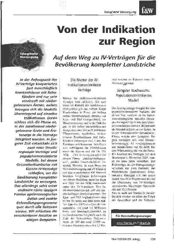 Vorschauseite 1: Von der Indikation zur Region - Auf dem Weg zu IV-Verträgen für die Bevölkerung kompletter Landstriche