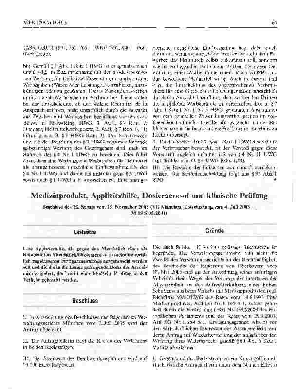 Vorschauseite 1: Medizinprodukt, Applizierhilfe, Dosieraerosol und klinische Prüfung