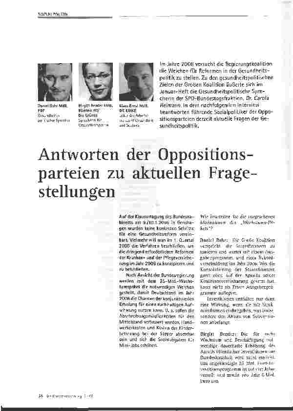 Vorschauseite 1: Antworten der Oppositionsparteien zu aktuellen Fragestellungen