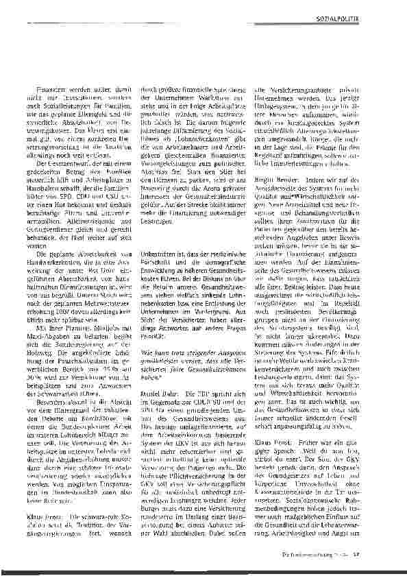 Vorschauseite 2: Antworten der Oppositionsparteien zu aktuellen Fragestellungen