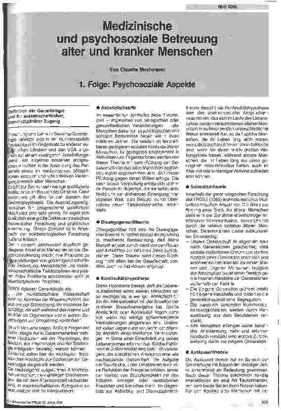 Vorschauseite 1: Medizinische und psychosoziale Betreuung alter und kranker Menschen 1.Folge. Psychosoziale Aspekte