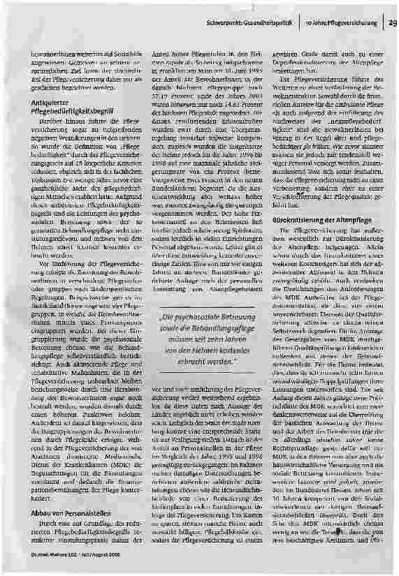Vorschauseite 2: Ein bürokratisches MonstrumZehn Jahre Pflegeversicherung stationär