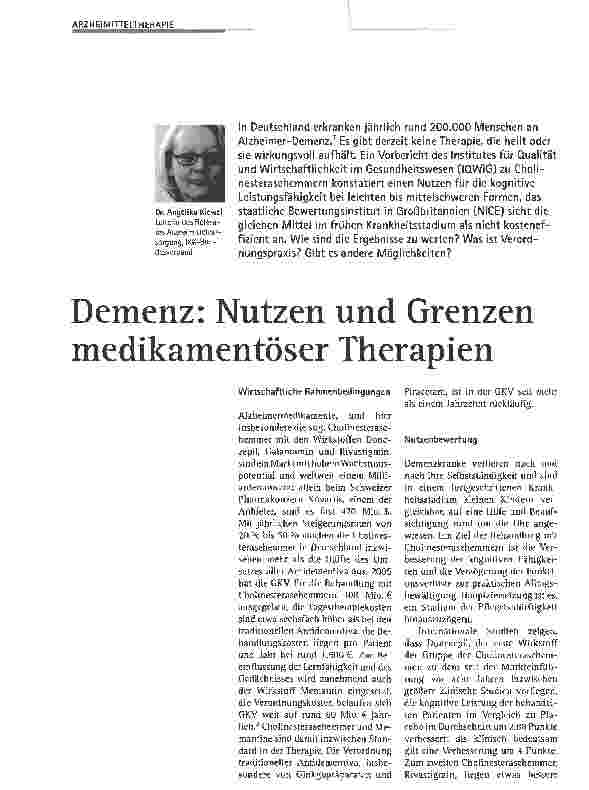 Vorschauseite 1: Demenz: Nutzen und Grenzen medikamentöser Therapien