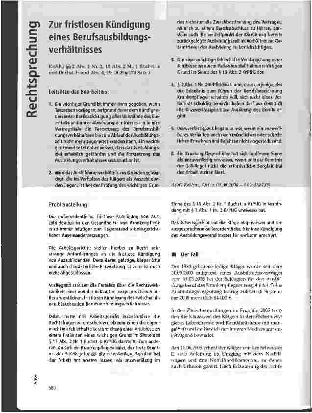 Vorschauseite 1: Zur fristlosen Kündigung eines Berufsausbildungsverhältnisses
