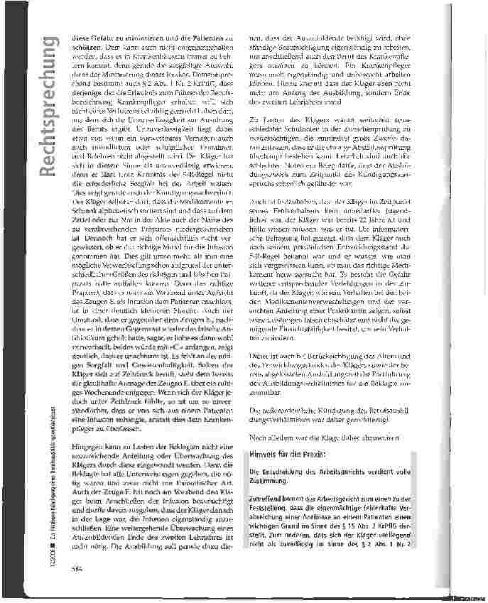 Vorschauseite 5: Zur fristlosen Kündigung eines Berufsausbildungsverhältnisses