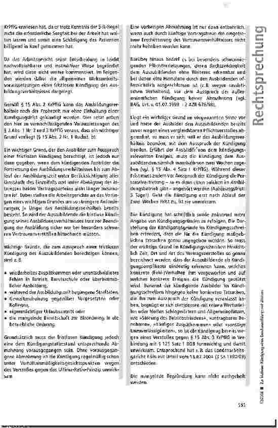 Vorschauseite 6: Zur fristlosen Kündigung eines Berufsausbildungsverhältnisses