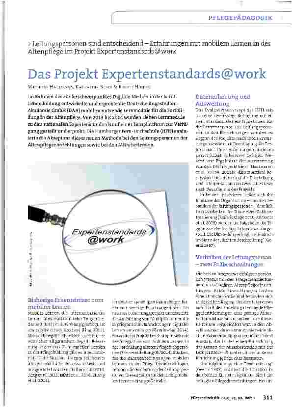 Vorschauseite 1: Das Projekt Expertenstandards@work