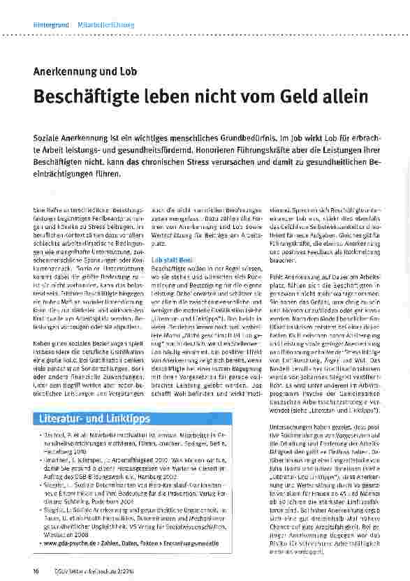 Vorschauseite 1: Beschäftigte leben nicht vom Geld allein