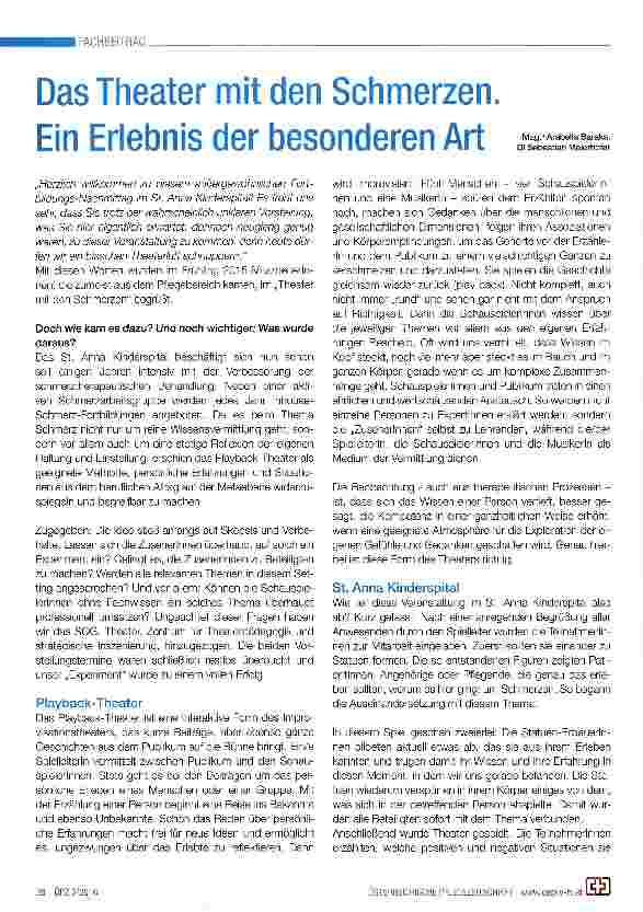 Vorschauseite 1: Das Theater mit den Schmerzen. Ein Erlebnis der besonderen Art