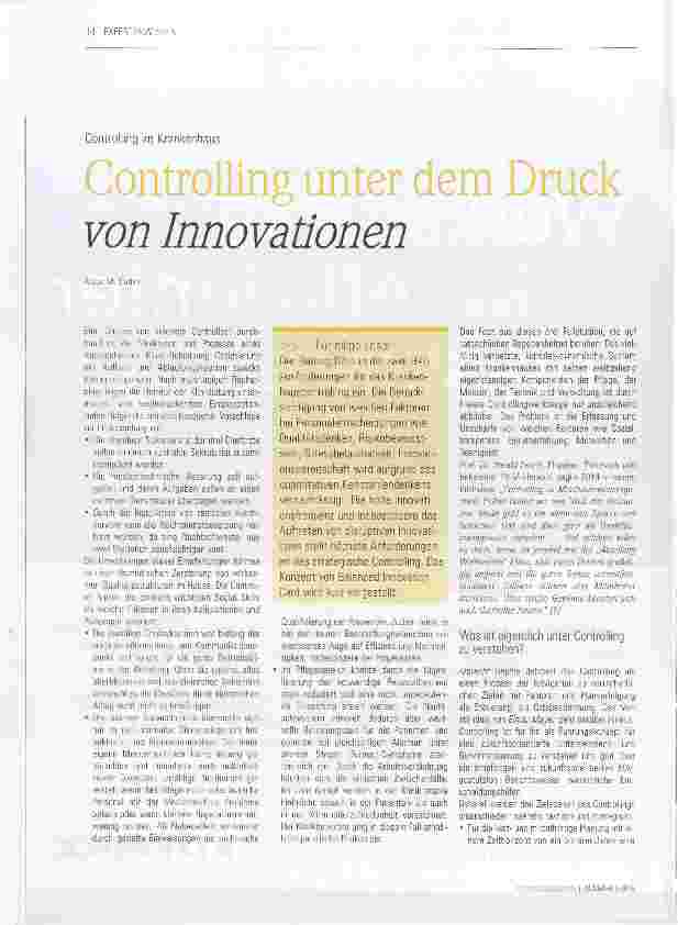 Vorschauseite 1: Controlling unter dem Druck von Innovationen