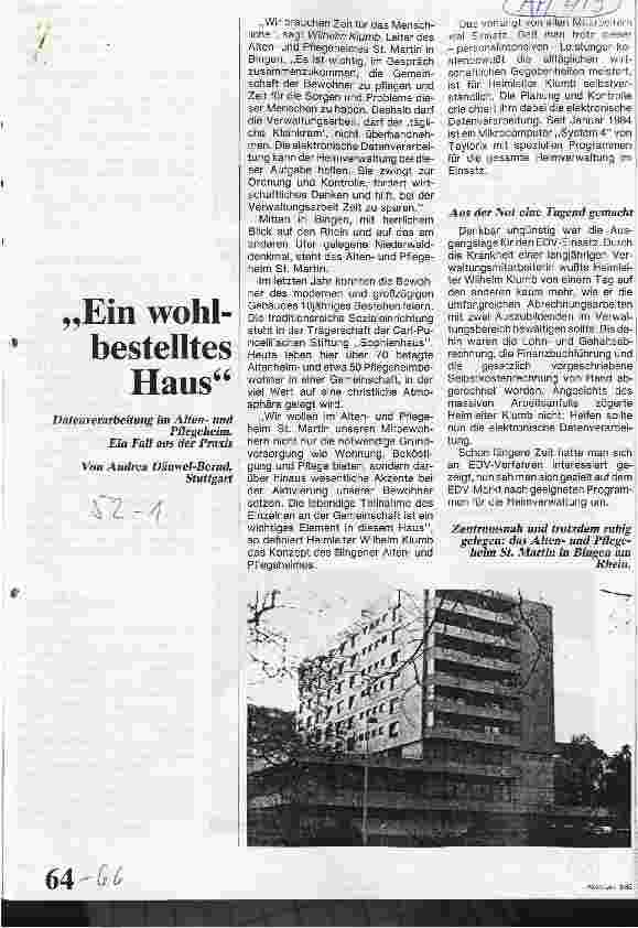 Vorschauseite 1: Ein wohlbestelltes Haus / Datenverarbeitung im Altenu. Pflegeheim Ein Fall aus der Praxis