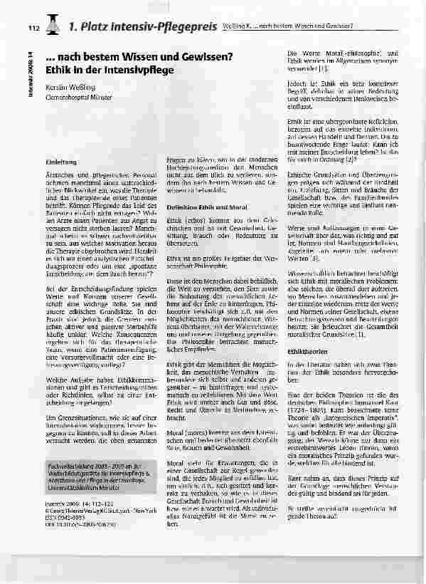 Vorschauseite 1: ... nach bestem Wissen und Gewissen? Ethik in der Intensivpflege