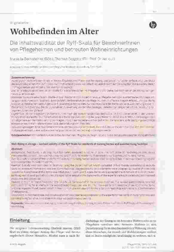 Vorschauseite 1: Die Inhaitsvaiidität der Ryff-Skaia für Bewohnerinnen von PfLegeheimen und betreuten Wohneinrichtungen