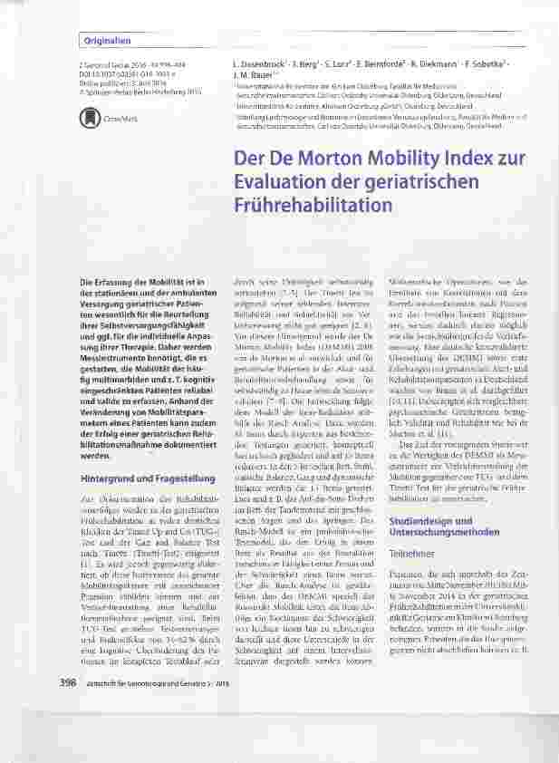 Vorschauseite 1: Der De Morton Mobility Index zur Evaluation der geriatrischen Frührehabilitation