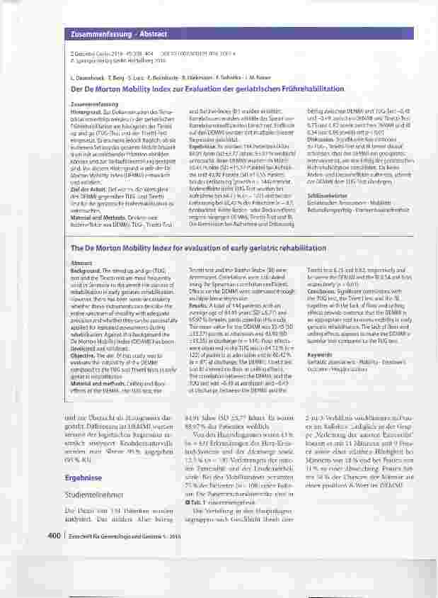 Vorschauseite 3: Der De Morton Mobility Index zur Evaluation der geriatrischen Frührehabilitation
