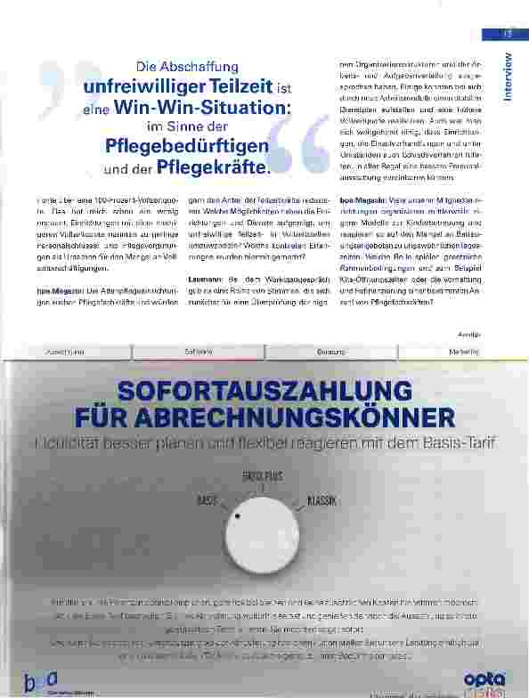 Vorschauseite 2: Fachkräftepotentiale heben -Teilzeit in Vollzeit umwandelnInterview mit dem Pflegevollmächtigten der Bundesregierung Staatssekretär Karl-Josef Laumann
