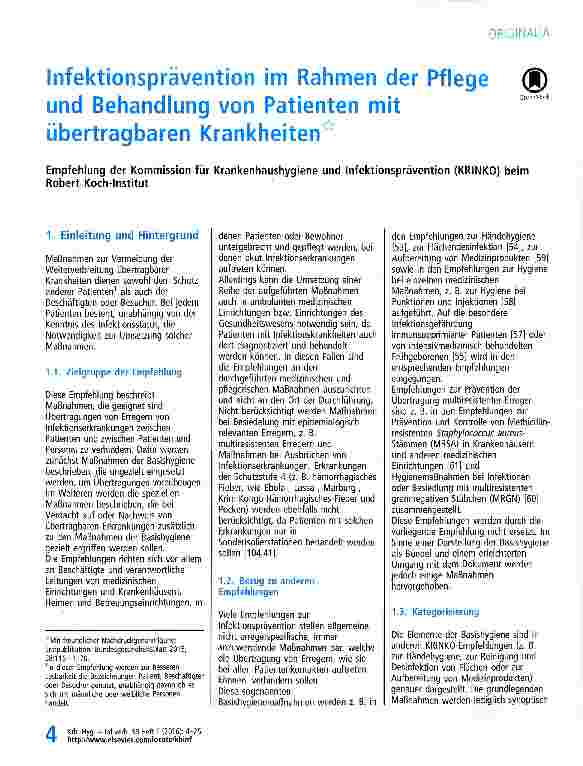Vorschauseite 1: Infektionsprävention im Rahmen der Pflege und Behandlung von Patienten mit übertragbaren Krankheiten
