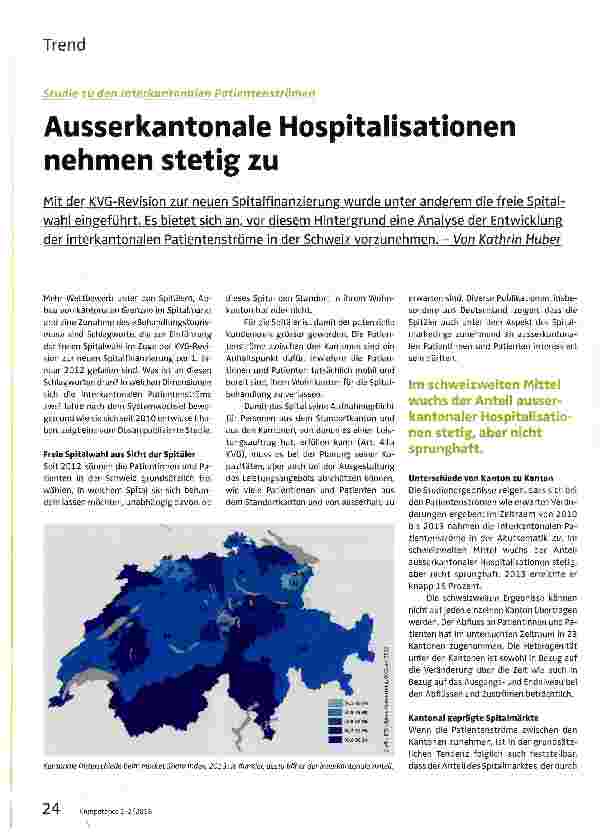 Vorschauseite 1: Ausserkantonale Hospitalisationen nehmen stetig zu