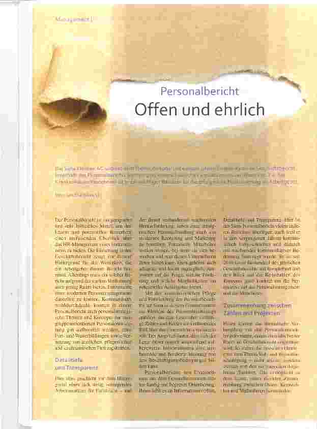 Vorschauseite 1: Personalbericht Offen und ehrlich