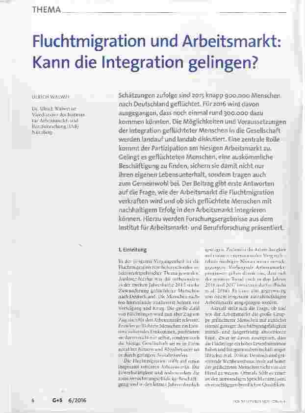 Vorschauseite 1: Fluchtmigration und Arbeitsmarkt: Kann die Integration gelingen?